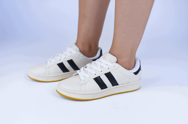 TÊNIS CASUAL BRANCO COM LISTRAS PRETAS - Imagem 6