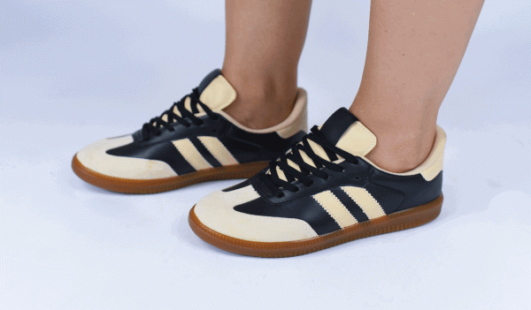 TÊNIS CASUAL PRETO E BEGE COM SOLADO CARAMELO - Imagem 2